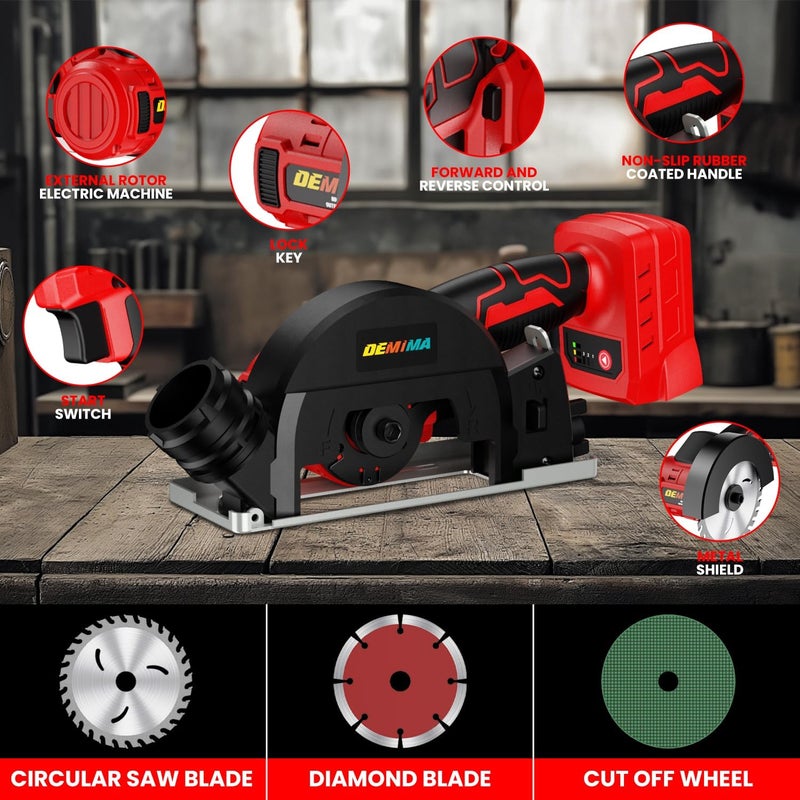 DEMIMA 4" Brushless Cordless Cut-Off Tool Compatible with Milwaukee 18V Battery, 500W mini Saw Up to 12000RPM with 6 Cut Off Wheel, 4" Blades & Base Plate for Metal, Wood, Tile and Plastic (No Battery) - Image 4